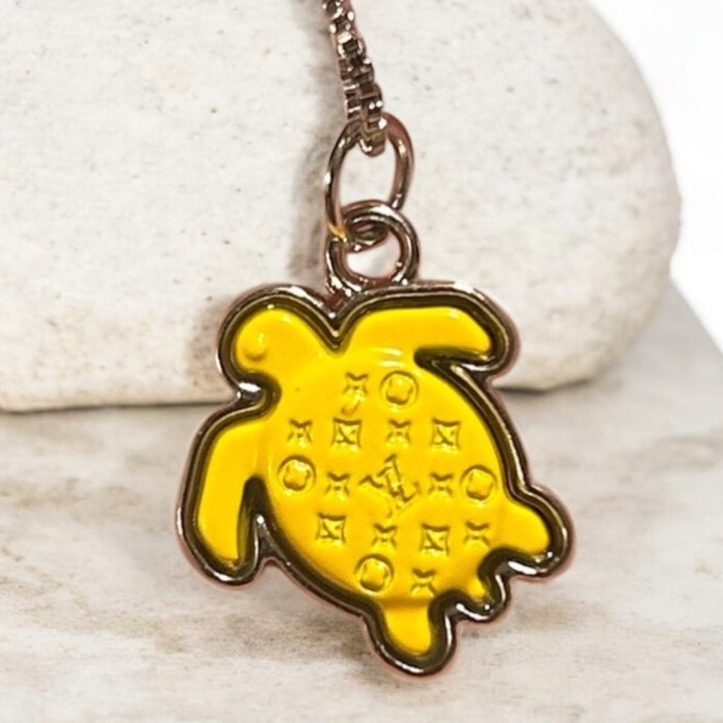 Lv Repurposed Turtle Charm Necklace